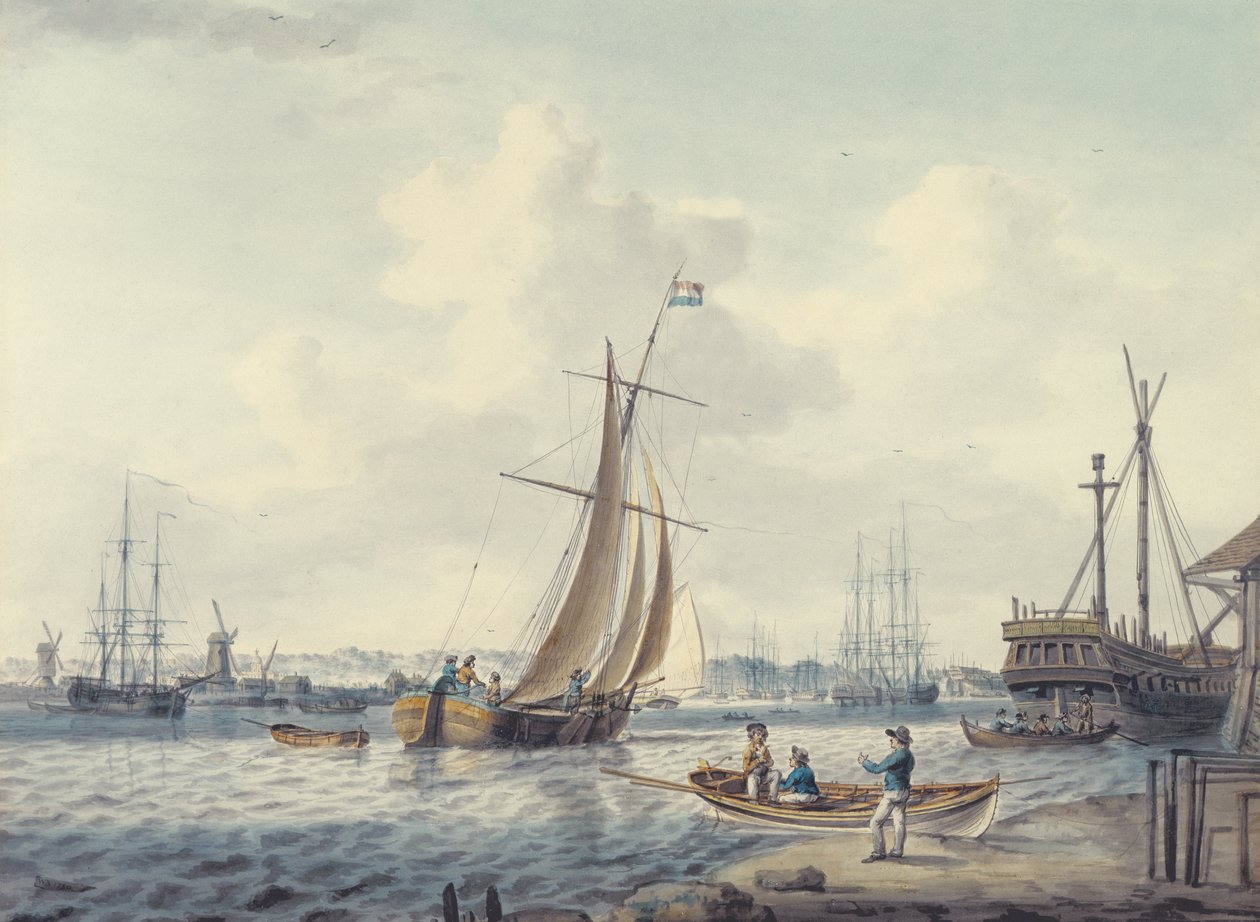 Greenwich és Deptford kilátása a Királyi Tengerészeti Főiskola és a Királyi Dockyard bemutatásával, 1789 (wc) alkotó: William Anderson