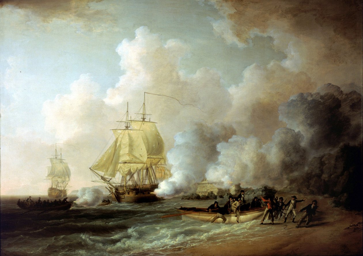 Fort Louis (Martinique) elfoglalása a britek által 1794. március 20-án. alkotó: William Anderson