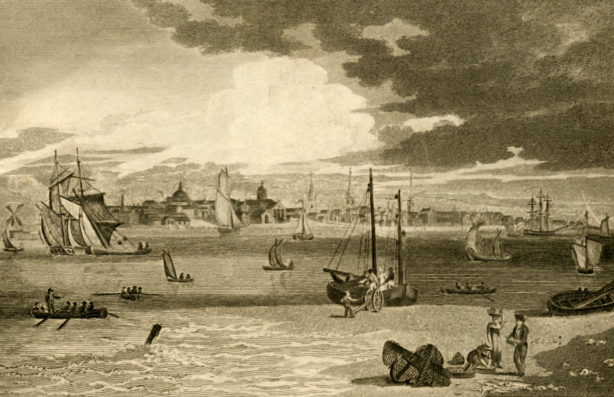 "Kilátás Liverpoolra, a kompról, Lancashire", 1808. alkotó: William Angus