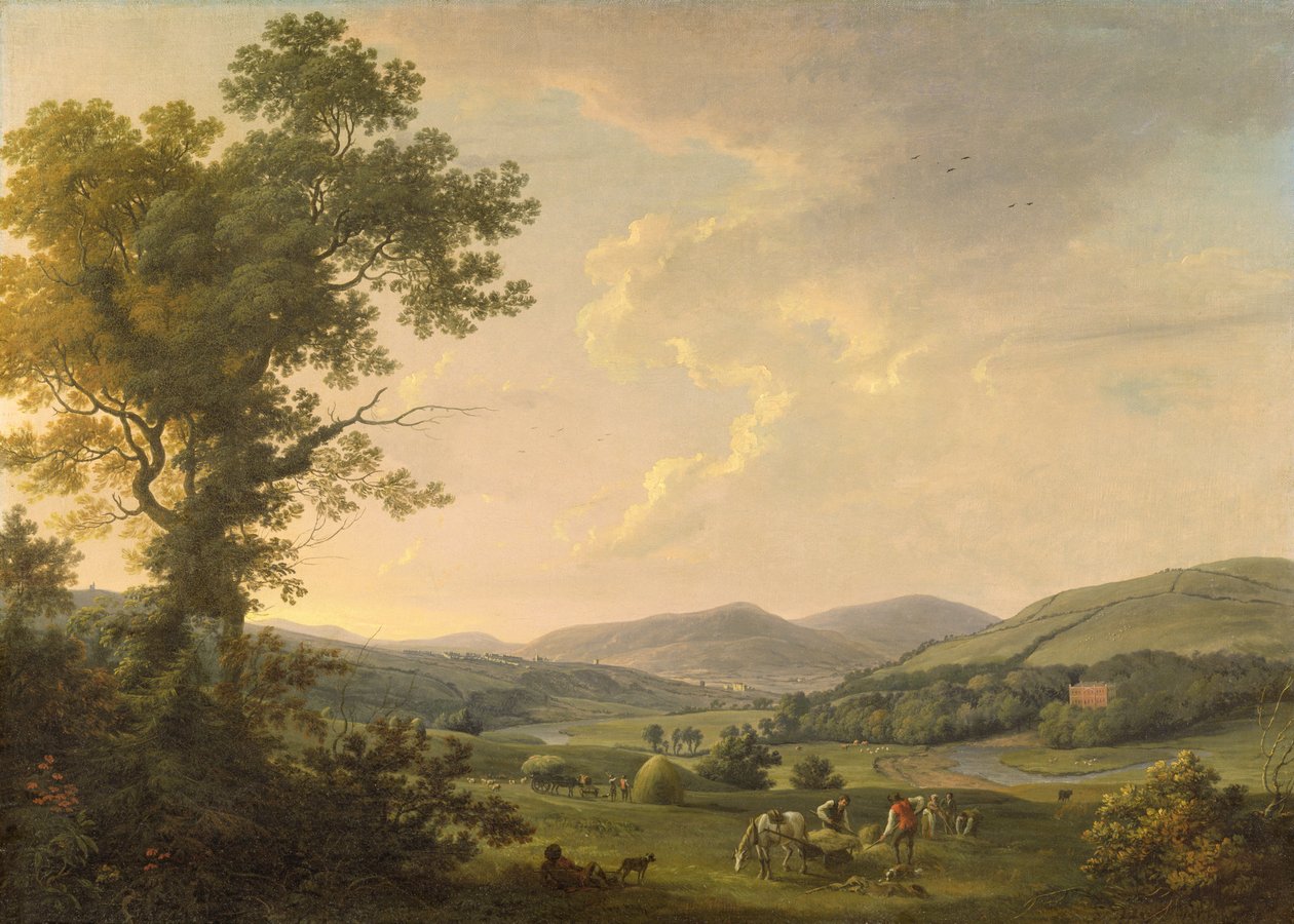 Táj szénavarrókkal és távoli kilátással egy György-korabeli házra, 1780 körül (olaj, vászon) alkotó: William Ashford