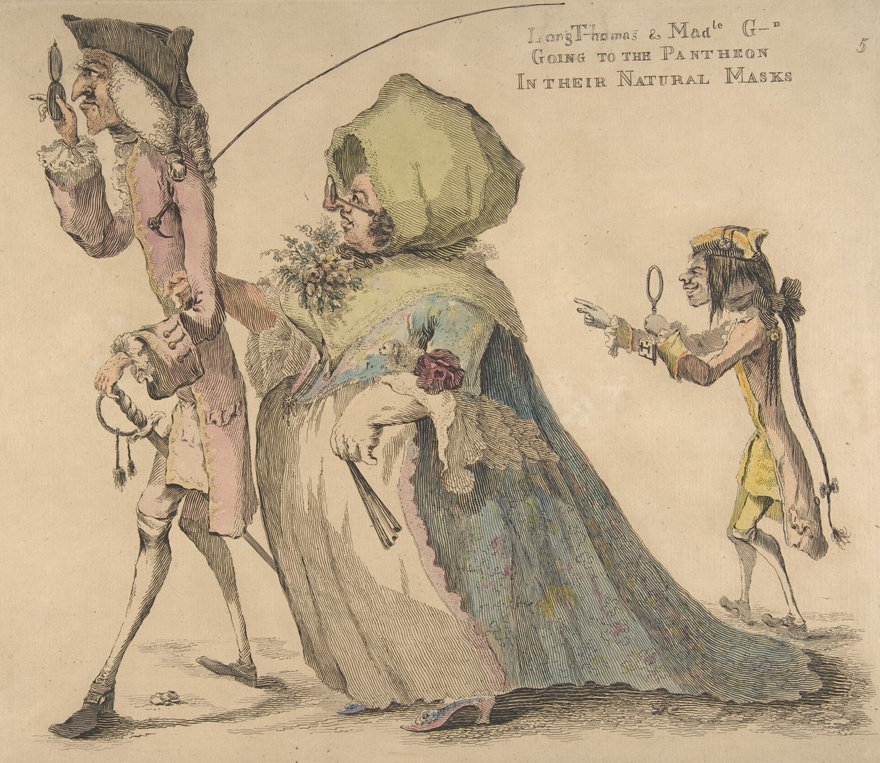 Long Thomas és Mad-le G-d természetes maszkjukban a Pantheonba megy, 1773. május 1. alkotó: William Austin