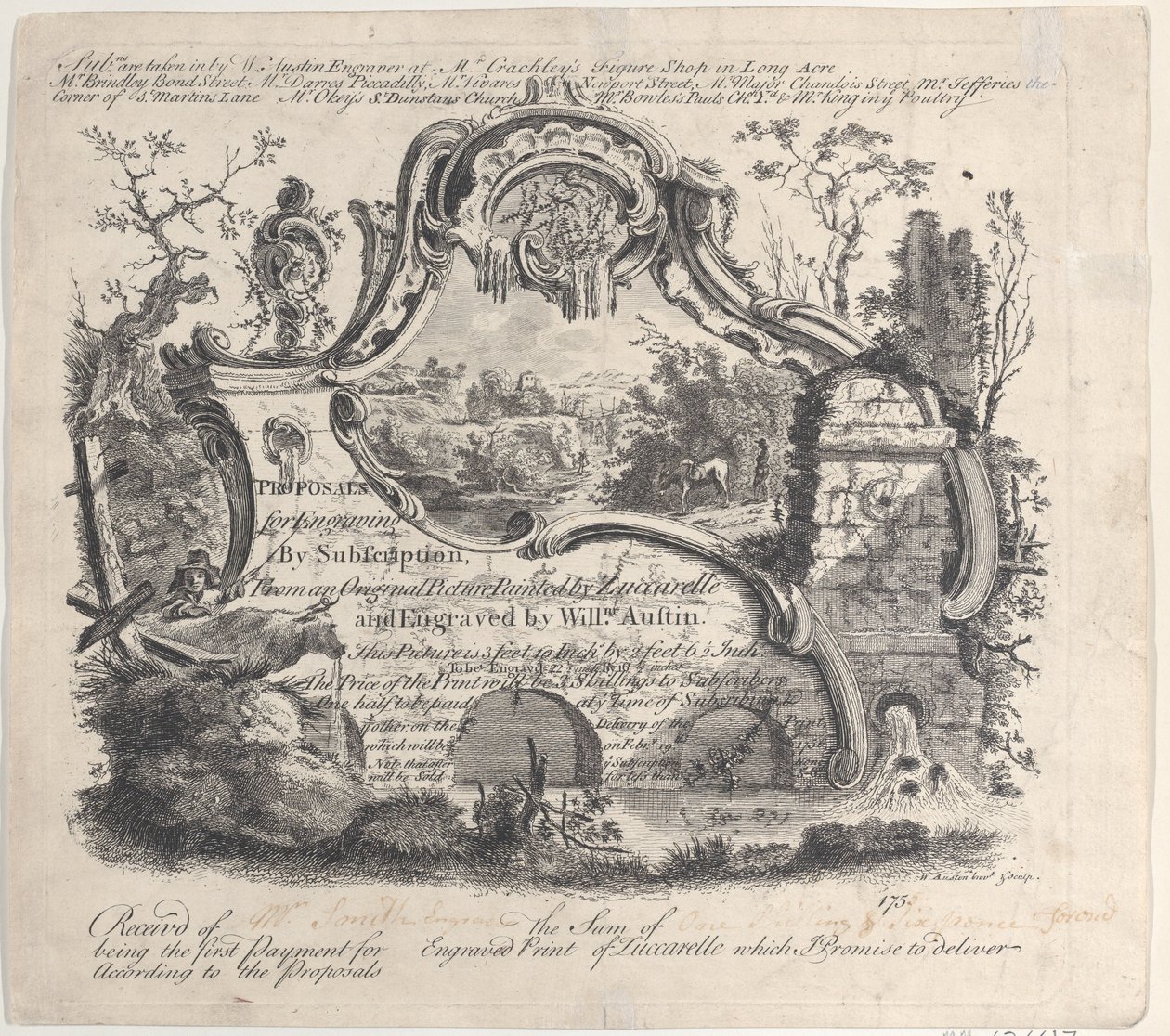 Javaslat előfizetéses metszetre Zuccarelle által festett eredeti képből, 1756. alkotó: William Austin