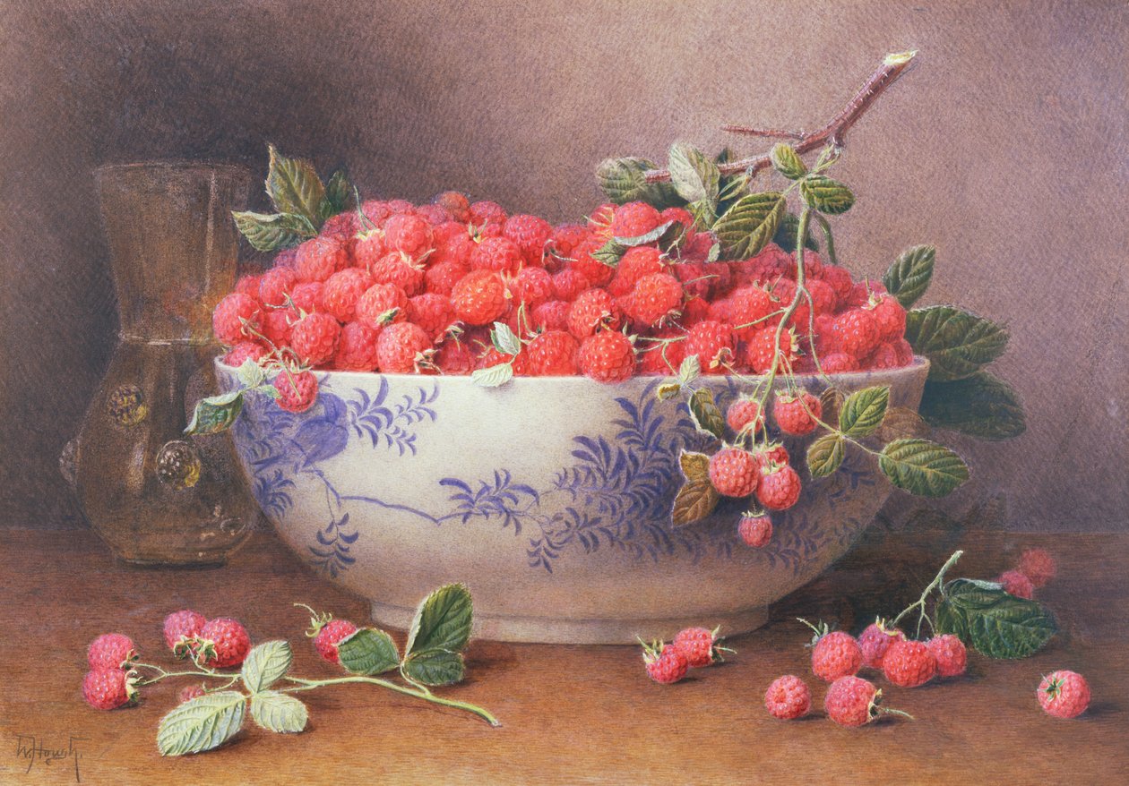 Málna csendélet kék-fehér tálban alkotó: William B. Hough