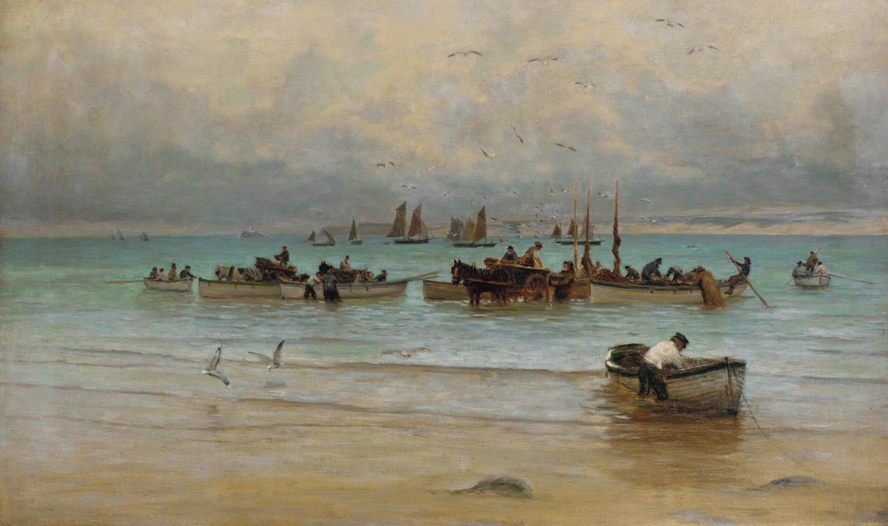 Hal betöltése apálykor, St. Ives alkotó: William Banks Fortescue