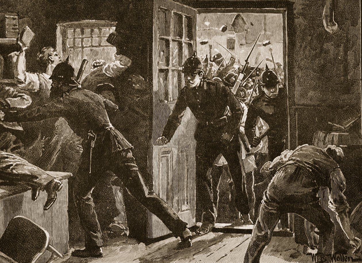 Harc Ennisnél a National Leaguers és a rendőrség között, 1886, illusztráció a 