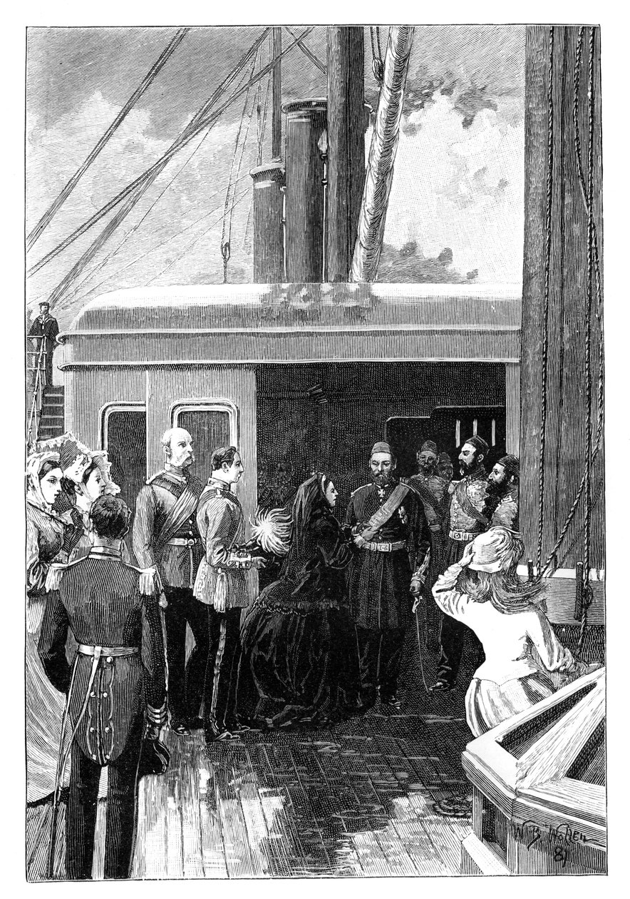 Viktória királynő a harisnyakötő parancsával Abdul Azizt, Törökország szultánját fekteti be, 1867 alkotó: William Barnes Wollen