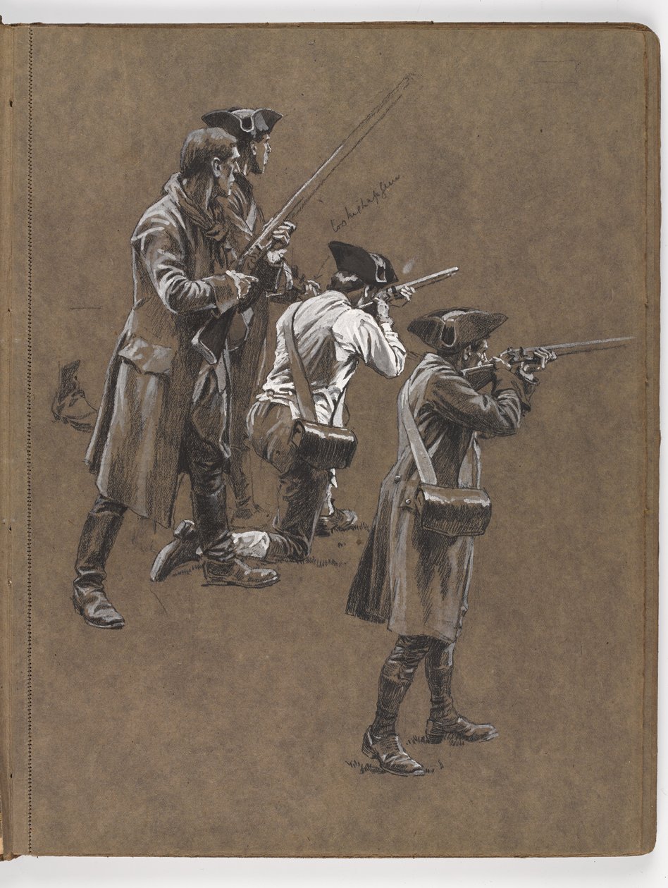 Tanulmány William Barns Wollen olajfestményéhez, ?A Lexingtoni csata 1775? alkotó: William Barnes Wollen