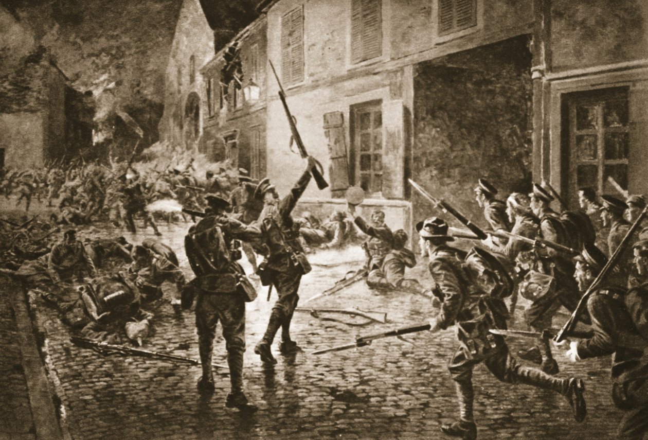 The Coldstream Guards at Landrecies, 1914 augusztus alkotó: William Barnes Wollen