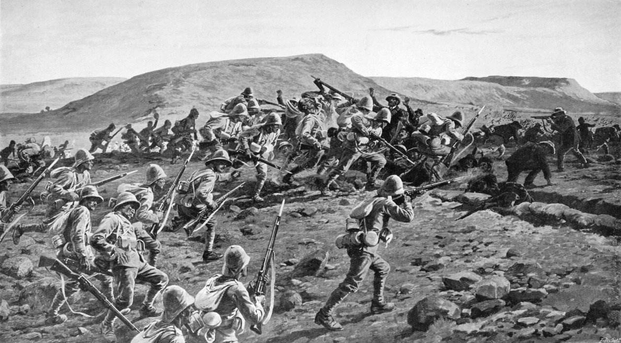 Dél-Lancashire megrohamozza a búr árkokat Peters Hillben, Natal, 1900, 1903. alkotó: William Barnes Wollen
