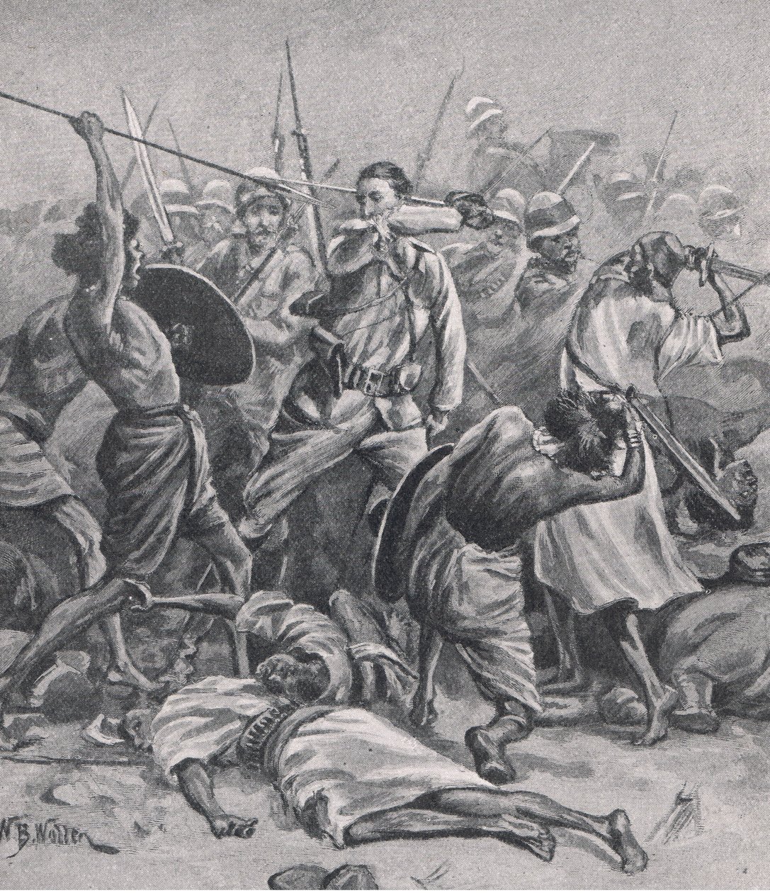 Az Abu-Klea-i tér, 1885. január 17., illusztráció a brit szárazföldi és tengeri csatákból, 1915 alkotó: William Barnes Wollen