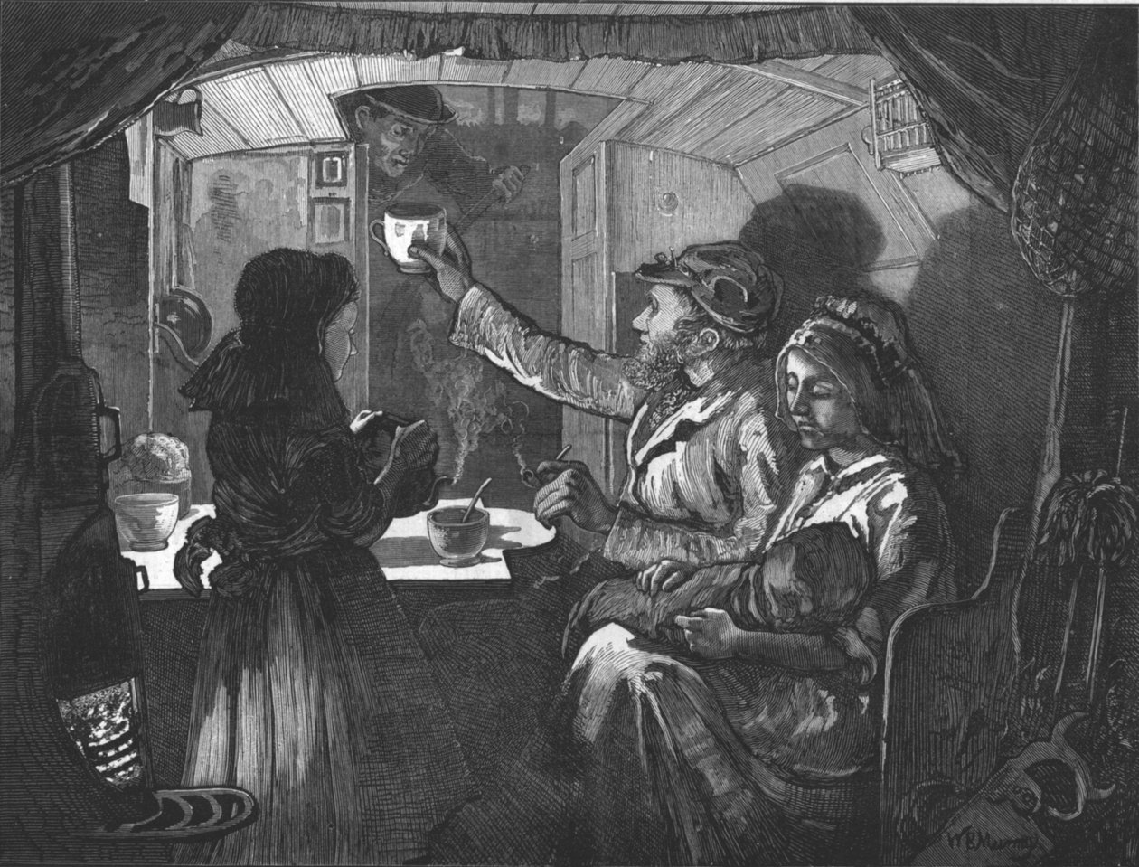 Canal Life – Tea Time on a Monkey Boat, 1874 alkotó: William Bazett Murray