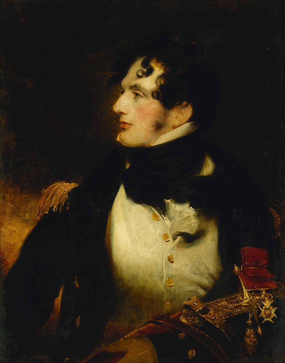 Egy haditengerészeti tiszt portréja, félhosszú, egyenruhában, bemutató kardot viselő és C.B. jelvényt viselő, alkotó: William Beechey