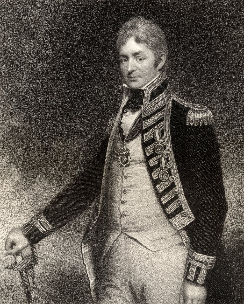 Sir Thomas Troubridge, 1. Baronet, W. Holl metszete, a National Portrait Gallery IV. kötetéből, megjelent 1835 körül alkotó: William Beechey
