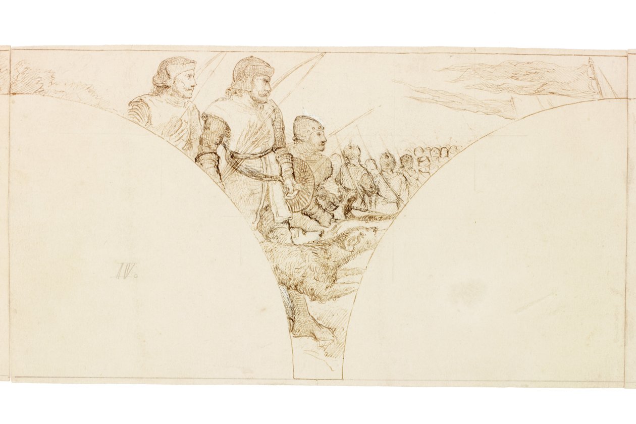 Vázlat a Wallington Hall-i falfestményhez (tinta és ceruza papíron (kártyára ragasztva)) alkotó: William Bell Scott