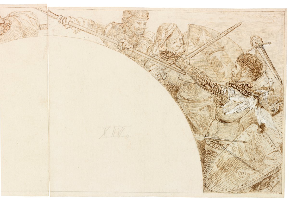 Vázlat a Wallington Hall falfestményéhez (tinta és ceruza papíron (kártyára ragasztva)) alkotó: William Bell Scott