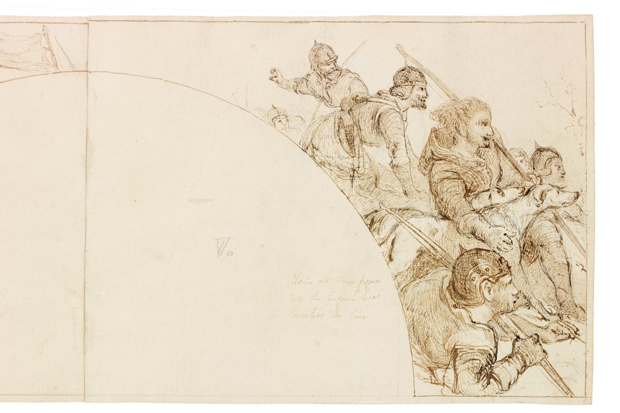 Vázlat a Wallington Hall-i falfestményhez (tinta és ceruza papíron (kártyára ragasztva)) alkotó: William Bell Scott
