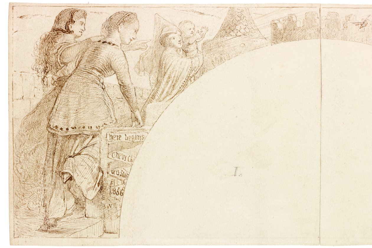 Vázlat a Wallington Hall falfestményéhez (tinta és ceruza papíron (kártyára ragasztva)) alkotó: William Bell Scott
