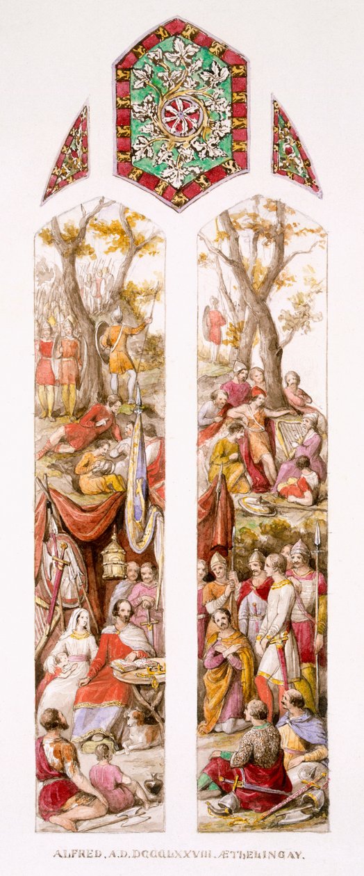 Alfréd király Athelneyben, Somersetben, követőivel, 1880 körül alkotó: William Bell and Boyd, Alice Scott