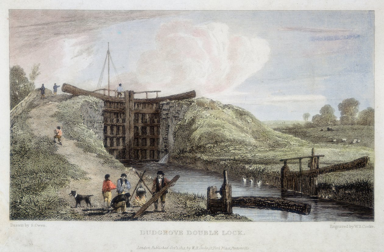 Dudgrove kettős zsilip Lechlade, Temze és Severn-csatorna felett, 1814 alkotó: William Bernard Cooke