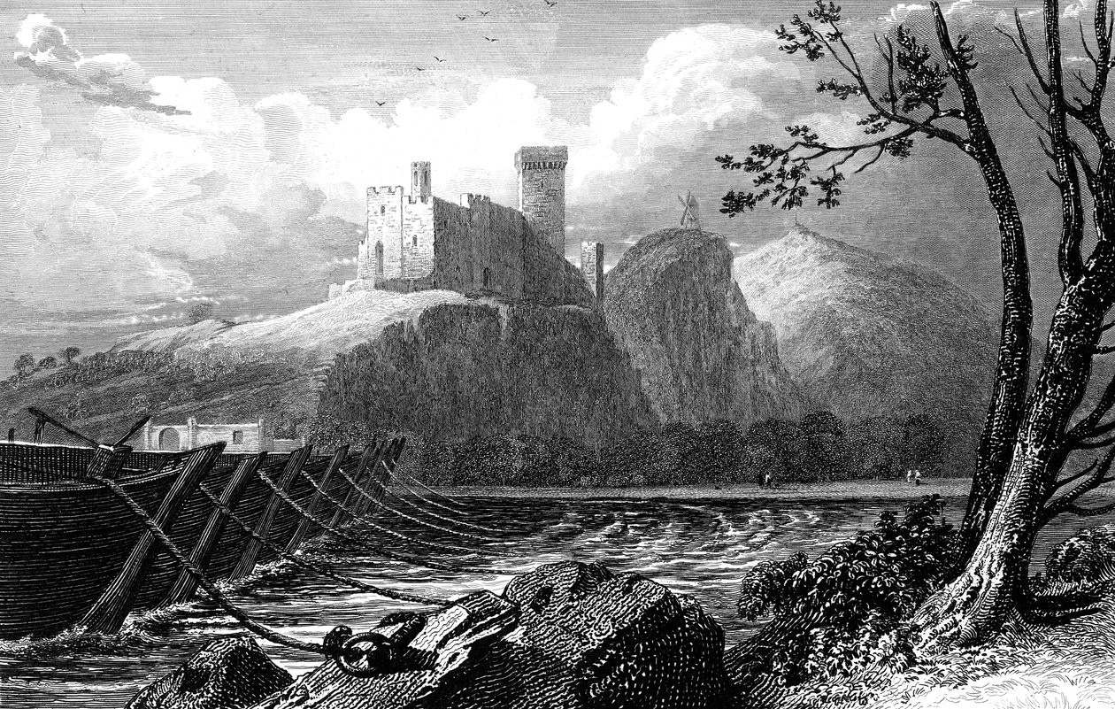 Beaucaire kastélya és egy csónakhíd a Rhone-on, Franciaország, 1824. alkotó: William Bernard Cooke