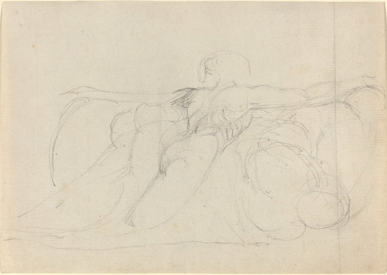 Egy férfi hátulról, aki a felhőkön emelkedik alkotó: William Blake