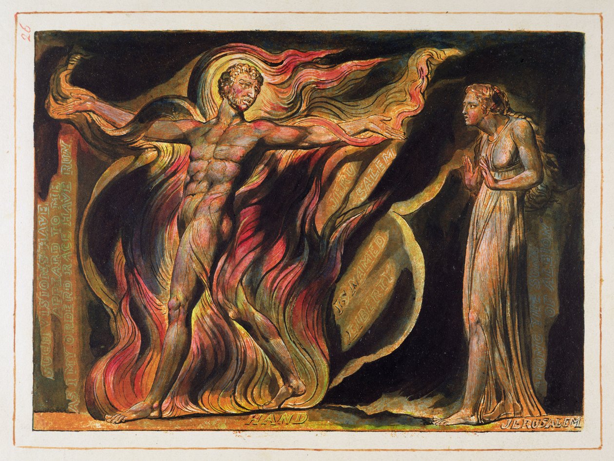 Egy meztelen ember lángokban, 26-os lemez a „Jeruzsálemből” alkotó: William Blake