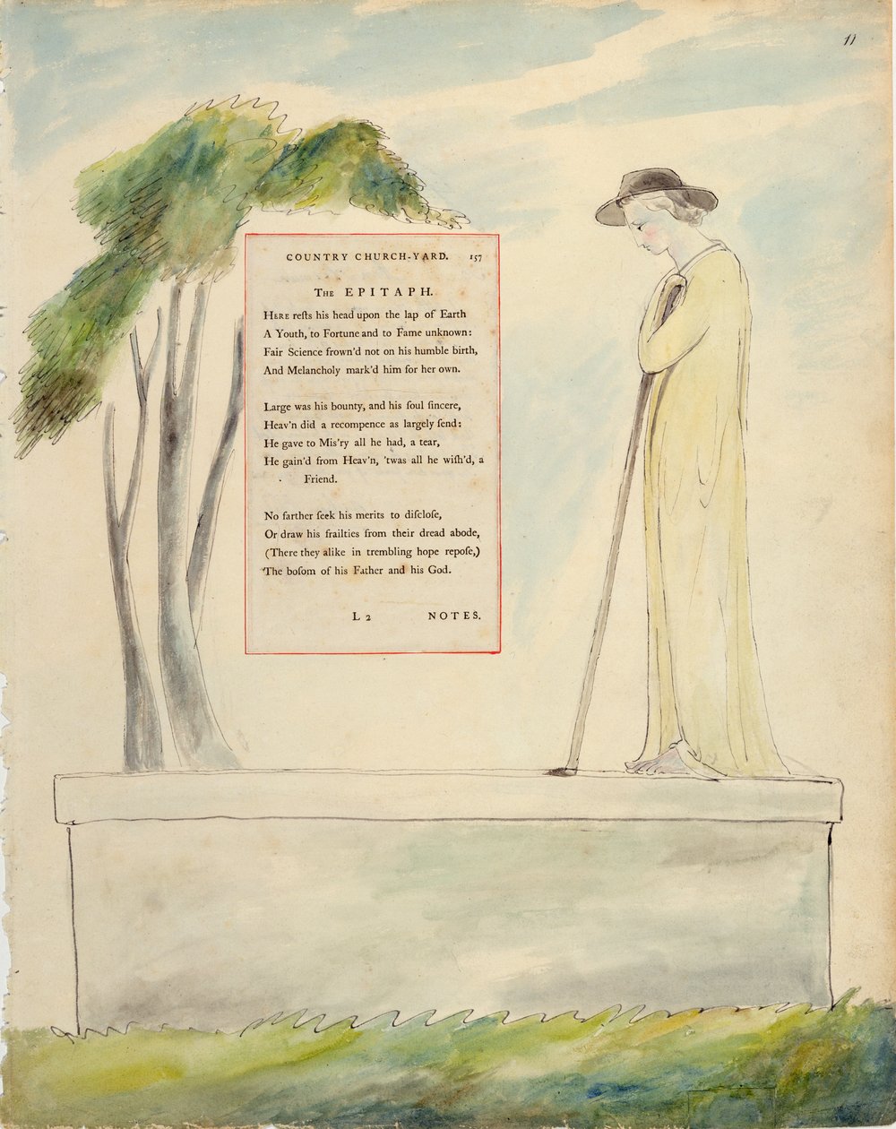 Egy pásztor a sírfeliratot olvassa, a Templomkertben írt elégiából, a Thomas Gray verseiből, 1797-98 (akvarell és fekete tus a papíron) alkotó: William Blake