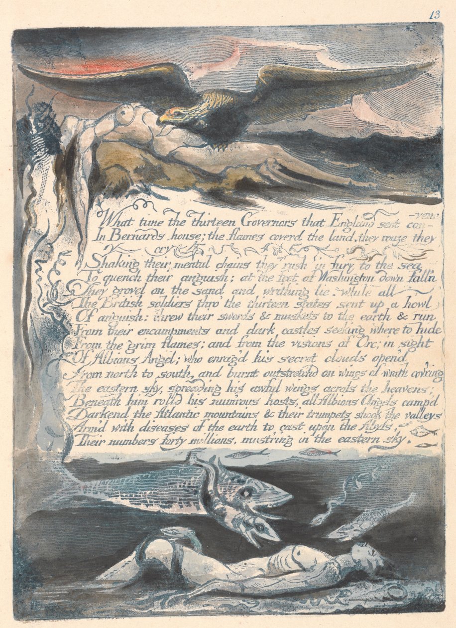 Amerika. Egy prófécia, 15. tábla, Hány óra a tizenhárom kormányzó... alkotó: William Blake