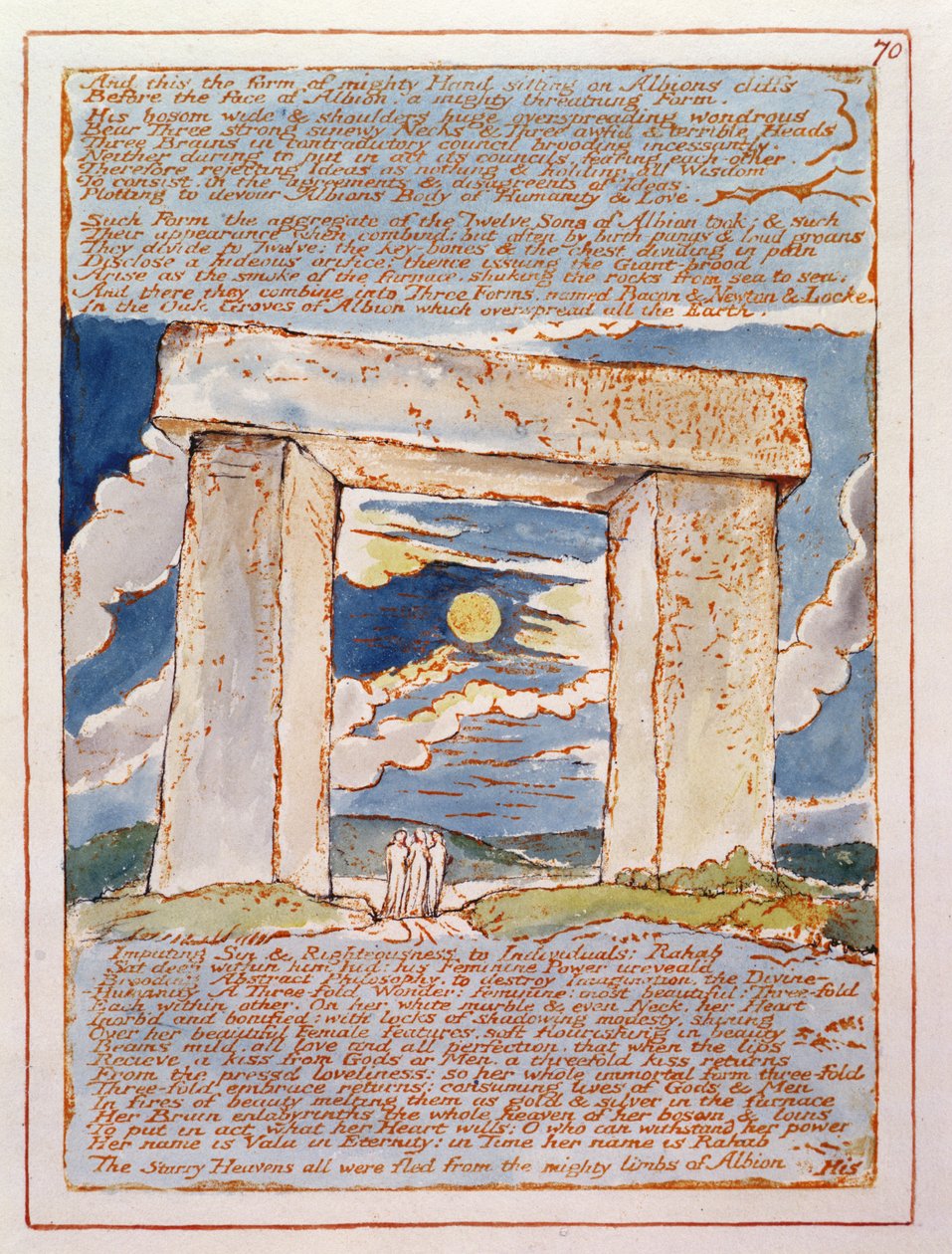 „And this the Form of Mighty Hand...”, 70. lemez a „Jeruzsálemből” (Bentley Copy E) 1804-20 (domborműves metszet tollal és akvarellel papíron) alkotó: William Blake