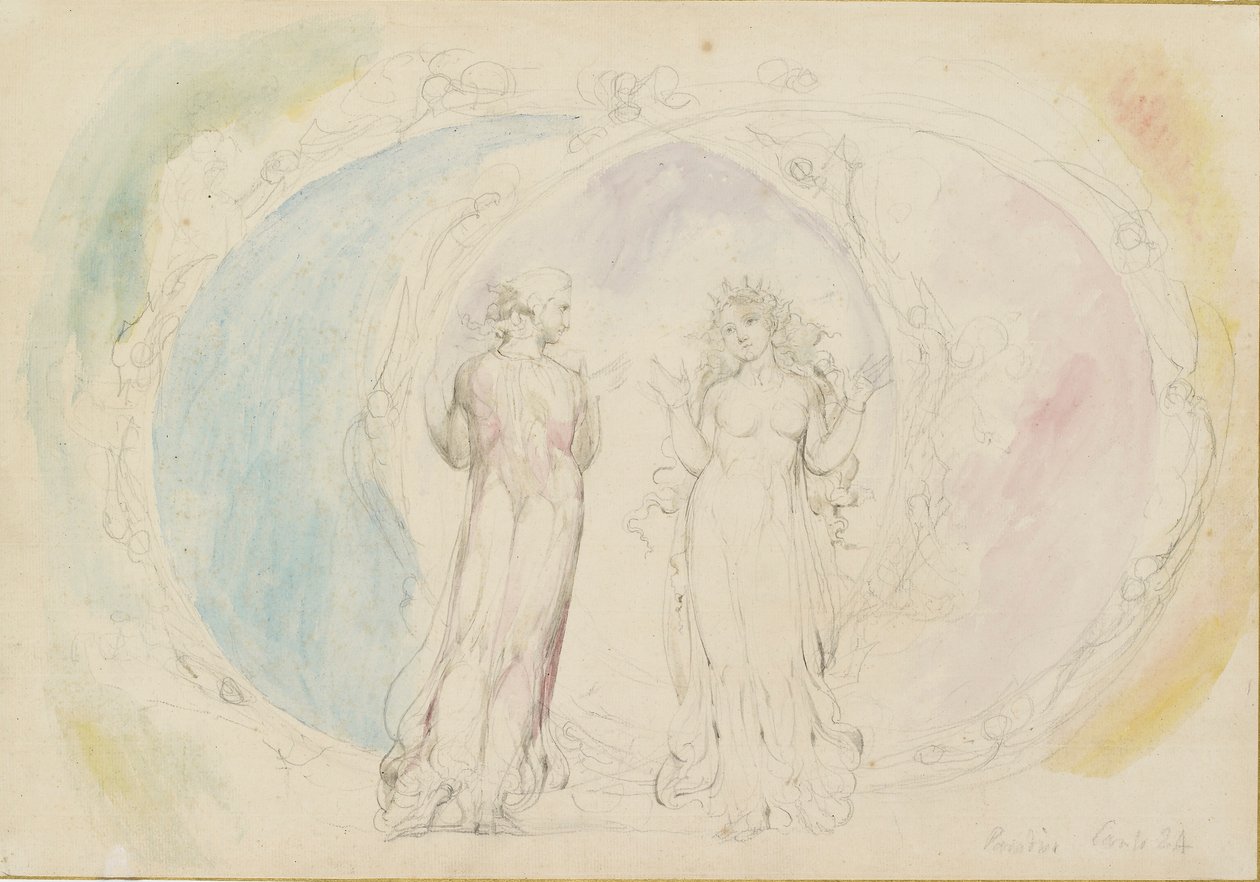 Beatrice és Dante az Ikrekben, a lánggömbök között, 1825-1827 alkotó: William Blake