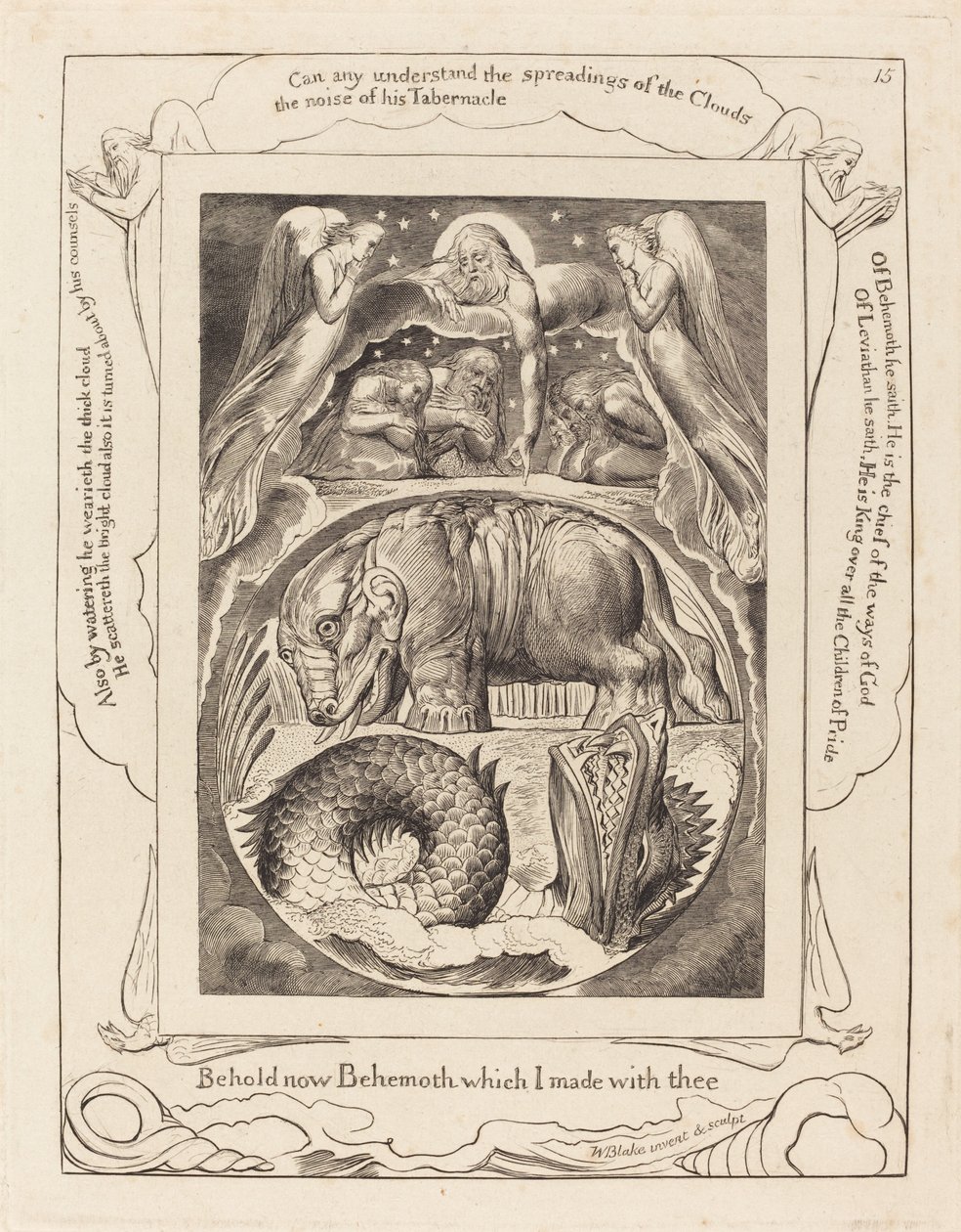 Behemót és Leviatán, 1825. alkotó: William Blake