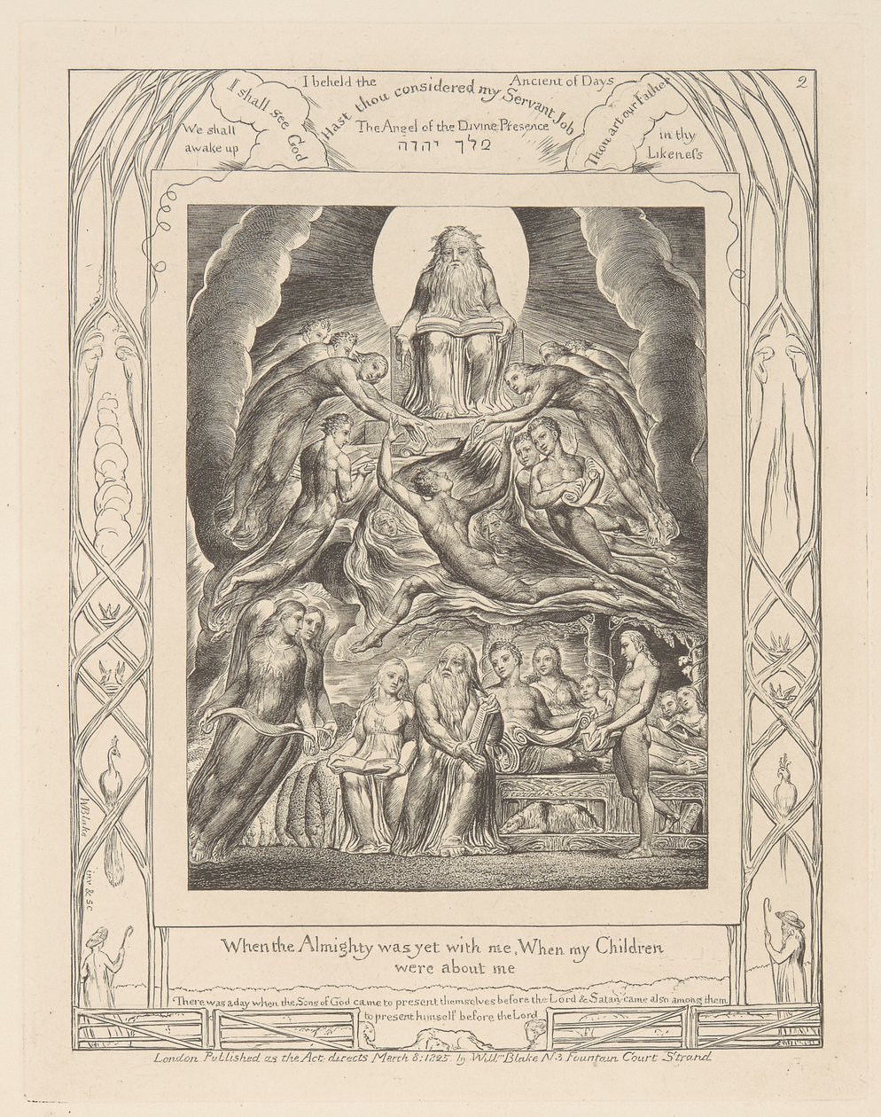 Jób könyve, 2. tábla, Sátán Isten trónja előtt alkotó: William Blake