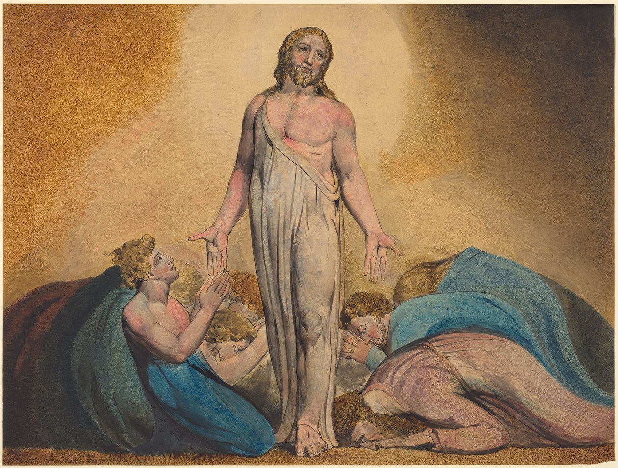 Krisztus megjelenik tanítványainak a feltámadás után, 1795 körül (akvarell és tempera nyomtatás) alkotó: William Blake