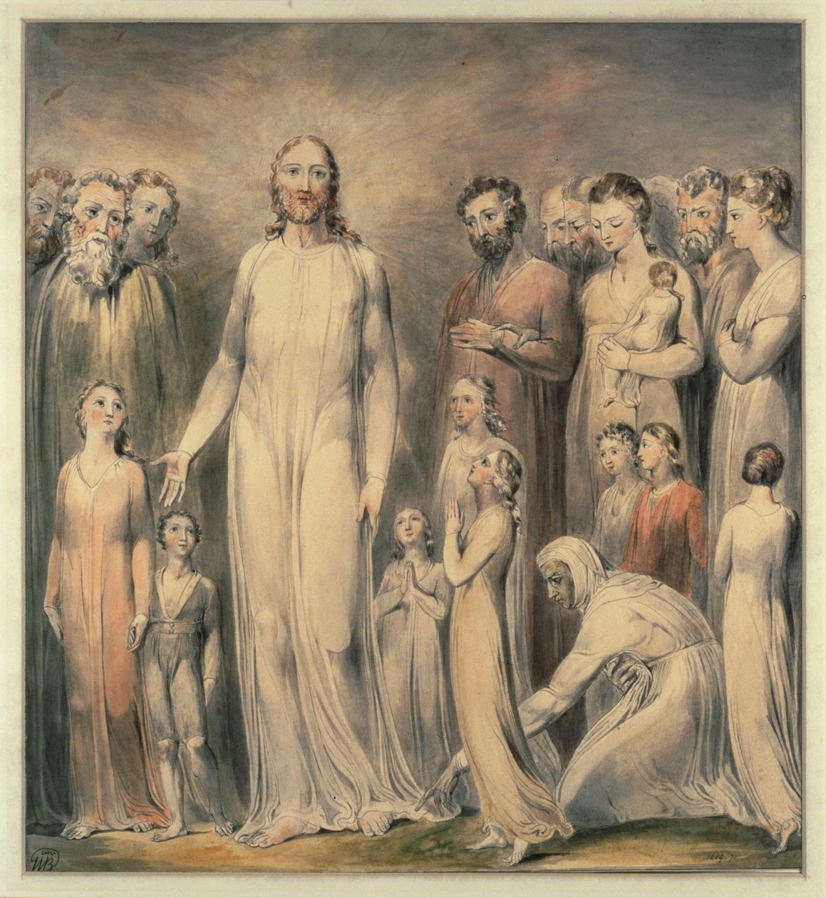 Krisztus meggyógyítja a vérző asszonyt ... (akvarell) alkotó: William Blake
