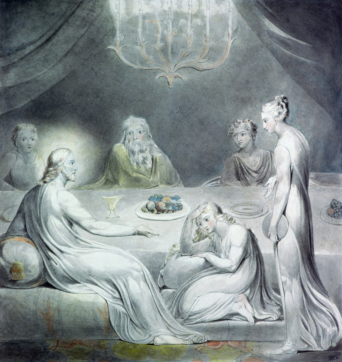 Krisztus Márta és Mária házában vagy A bűnbánó Magdolna alkotó: William Blake