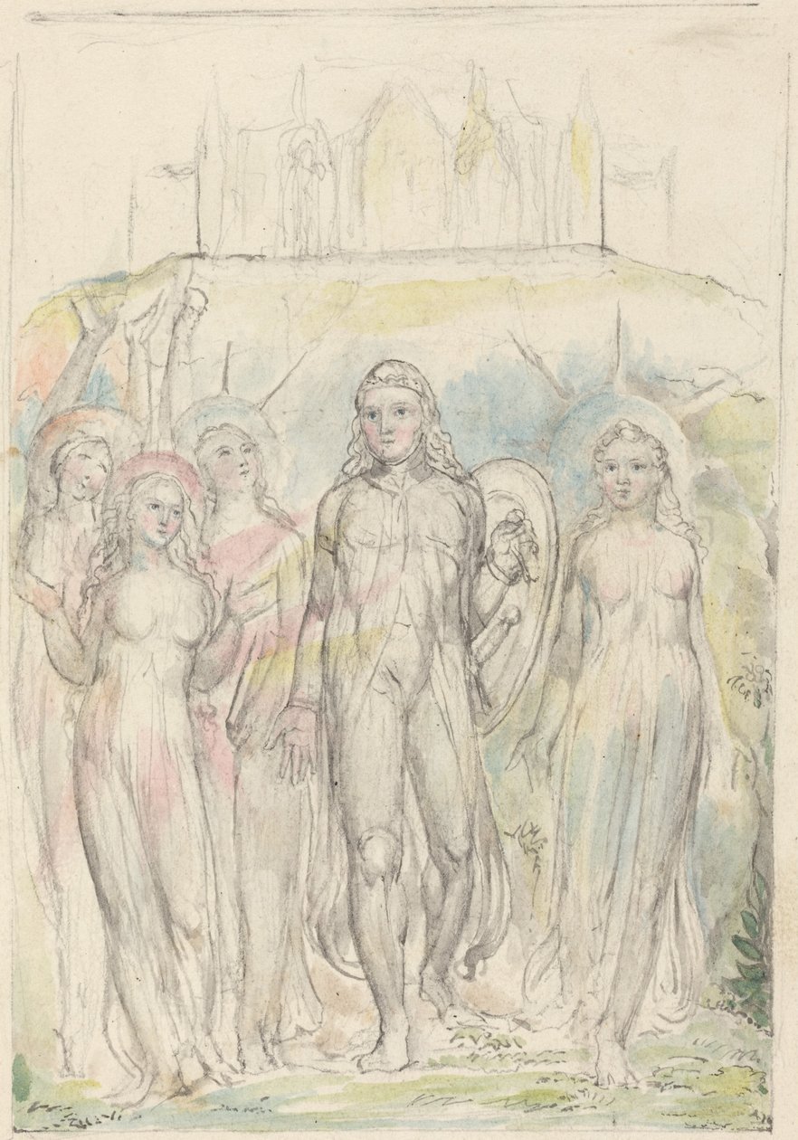 Christian a hit pajzsával, búcsút véve társaitól alkotó: William Blake