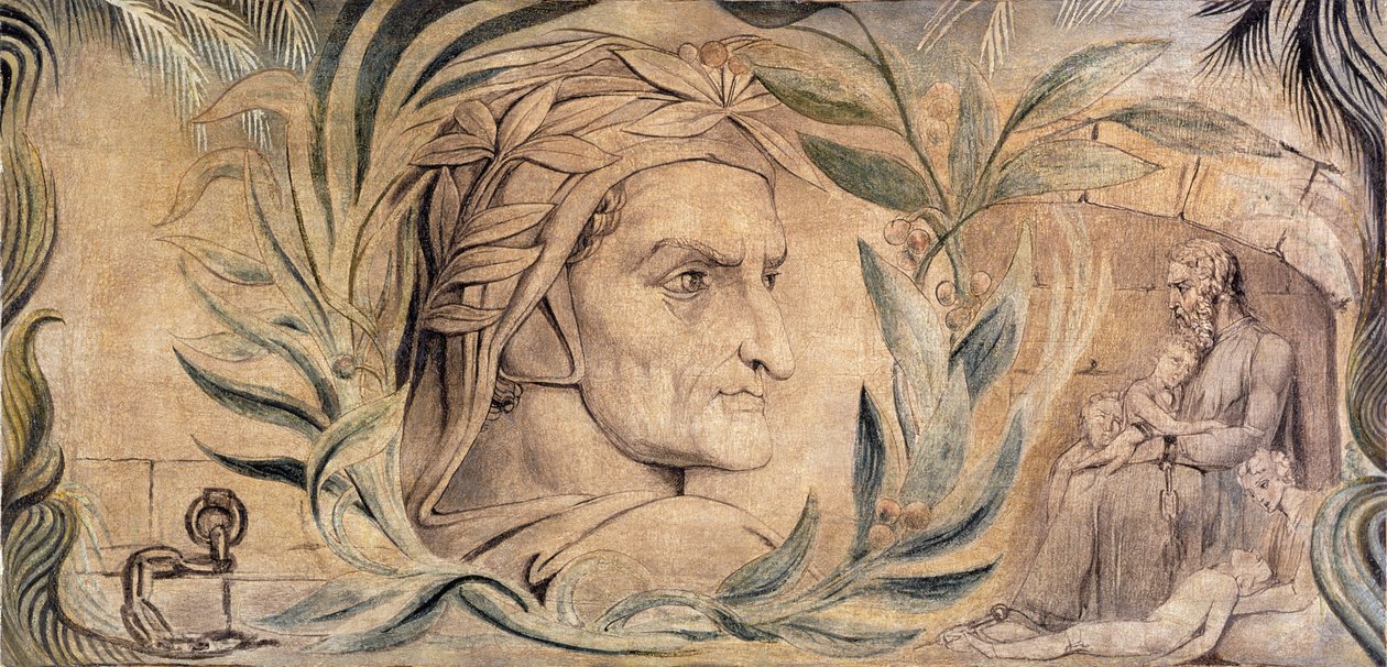 Dante Alighieri, c.1800-03 (pen & ink with tempera on canvas) alkotó: William Blake