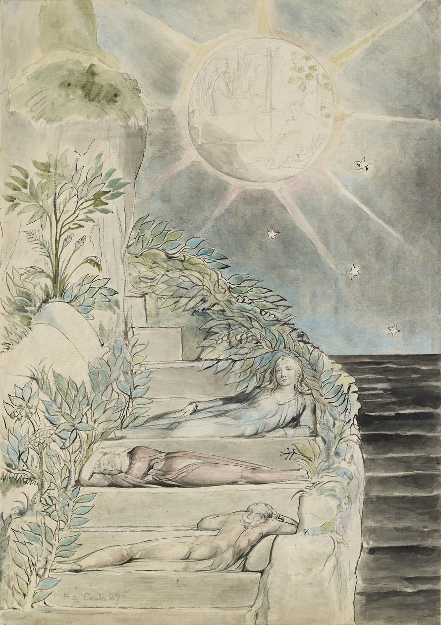 Dante és Statius alszik, Virgil néz alkotó: William Blake