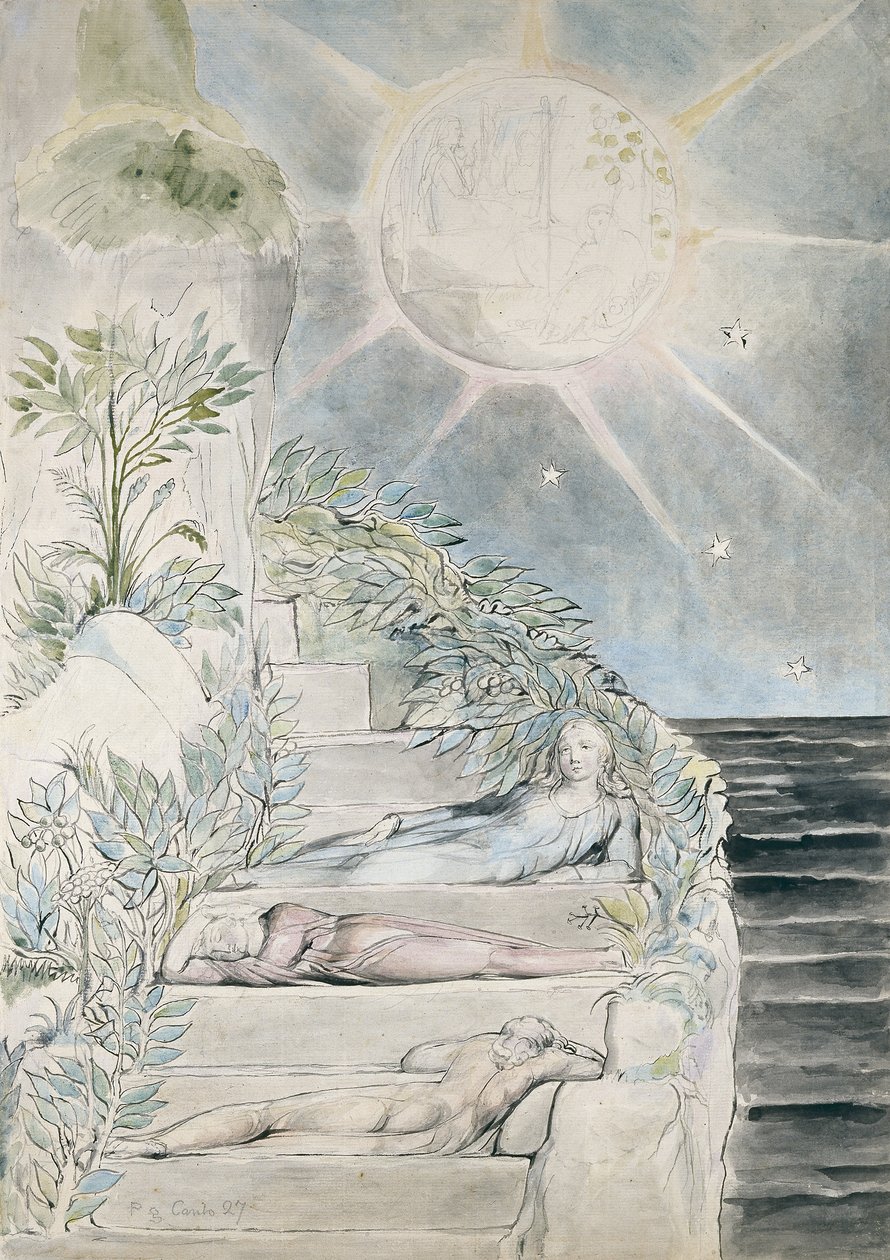 Dante és Statius alszik, Virgil figyeli, illusztráció az „Isteni vígjátékhoz”, Purgatorio alkotó: William Blake