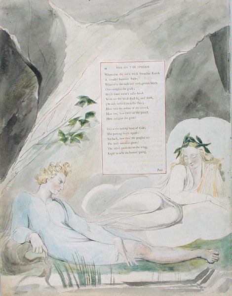 4. terv a „Thomas Gray versei” című „Óda a tavaszról” címhez, 1797-98 között (akvarell tollal és fekete tintával papíron) alkotó: William Blake