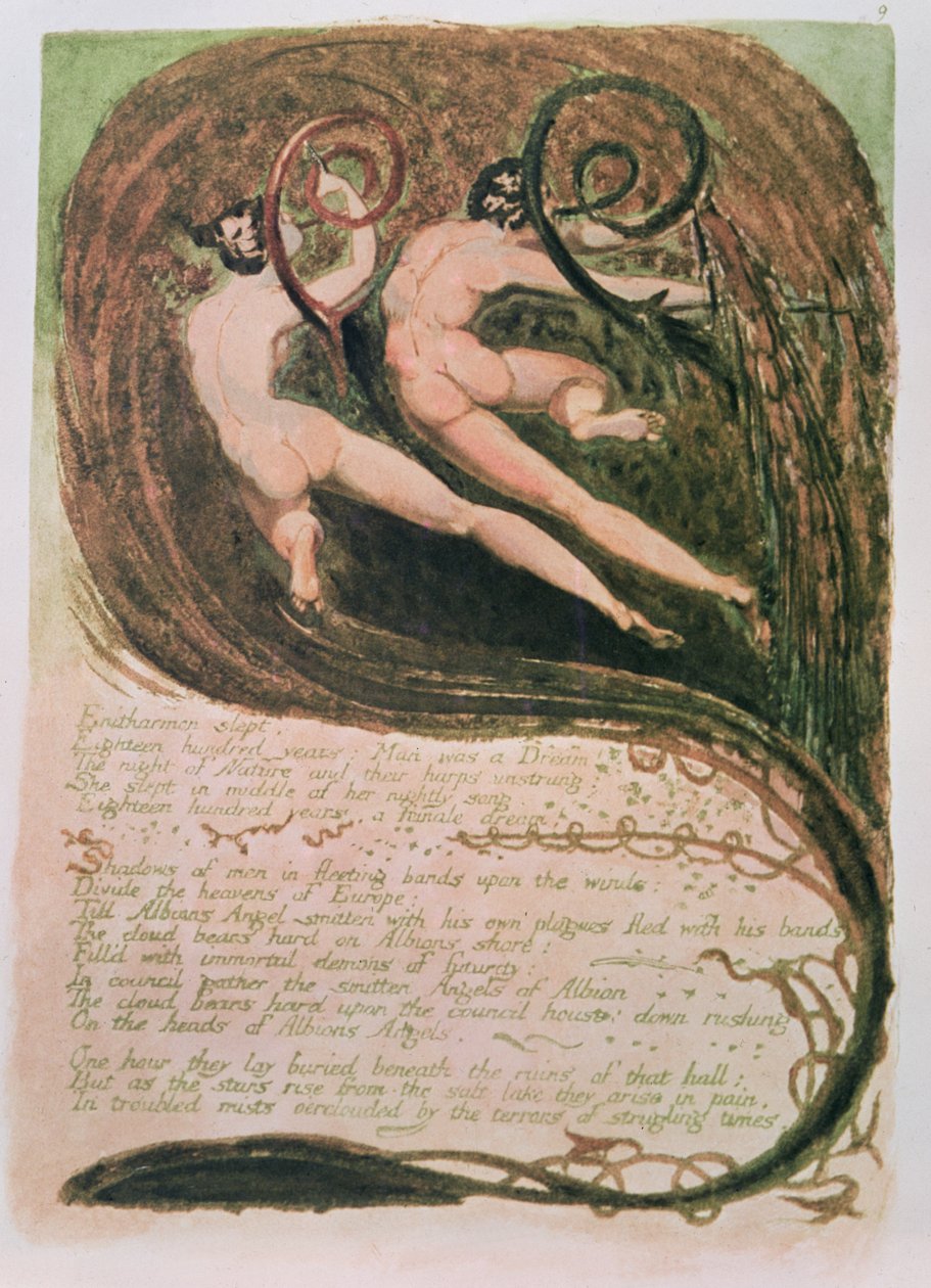 Európa prófécia; Entharmon aludt, Mildews Blighting Ears of Corn, 1794 körül (domborműves, wc) alkotó: William Blake