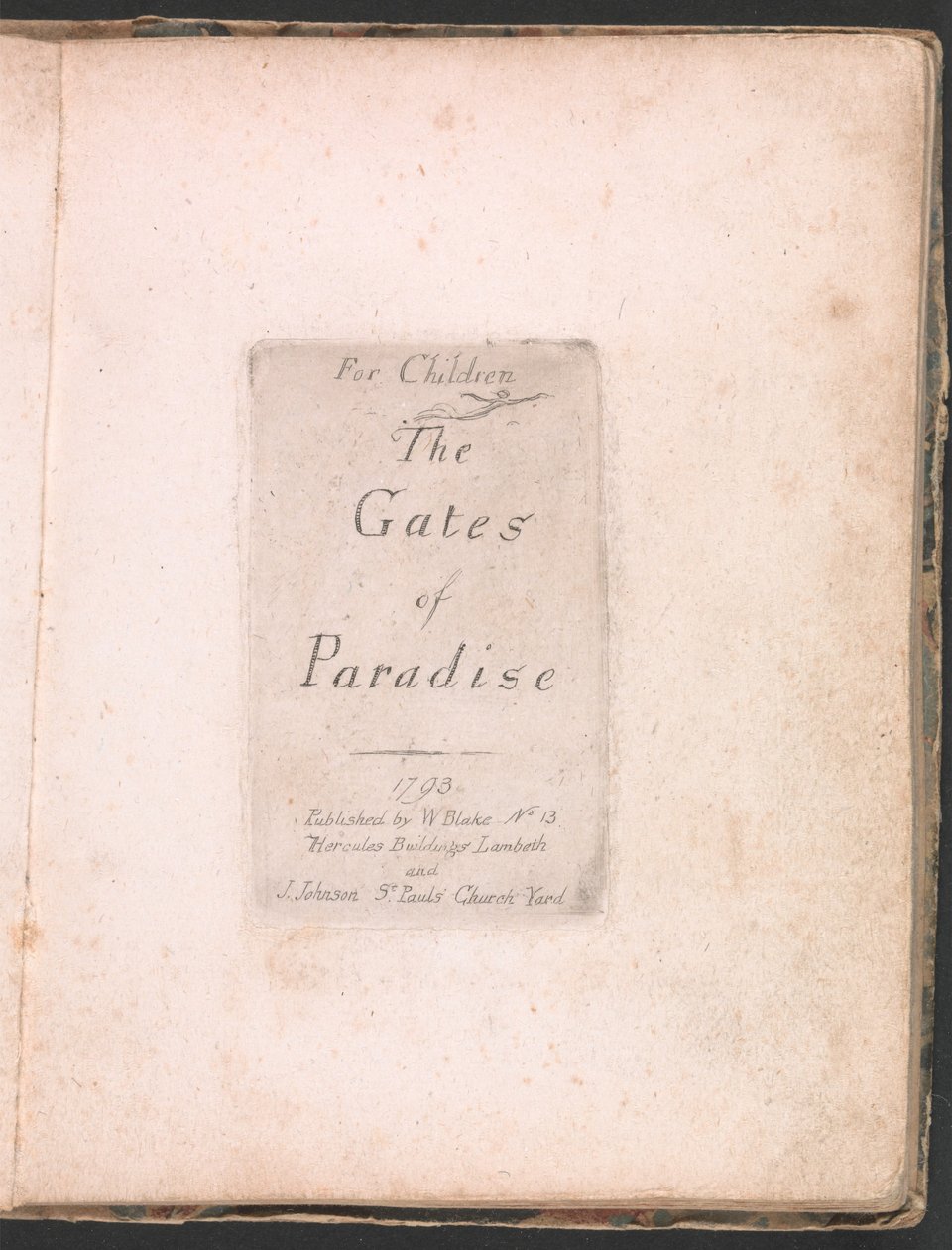 Gyerekeknek. A Paradicsom Kapuja, 2. tábla, Címlap alkotó: William Blake