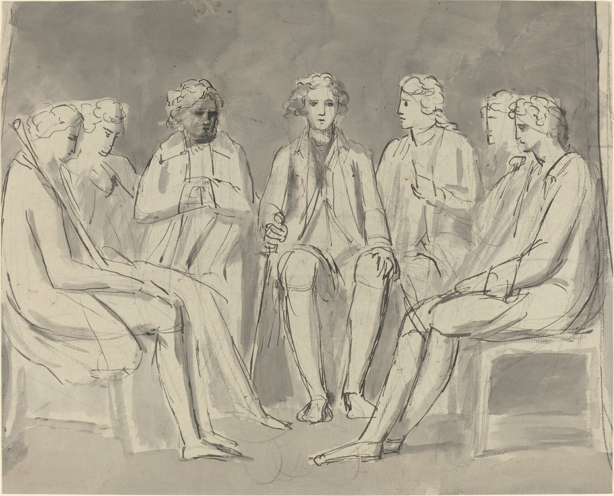 Körben ülő férfiak csoportja [recto] alkotó: William Blake