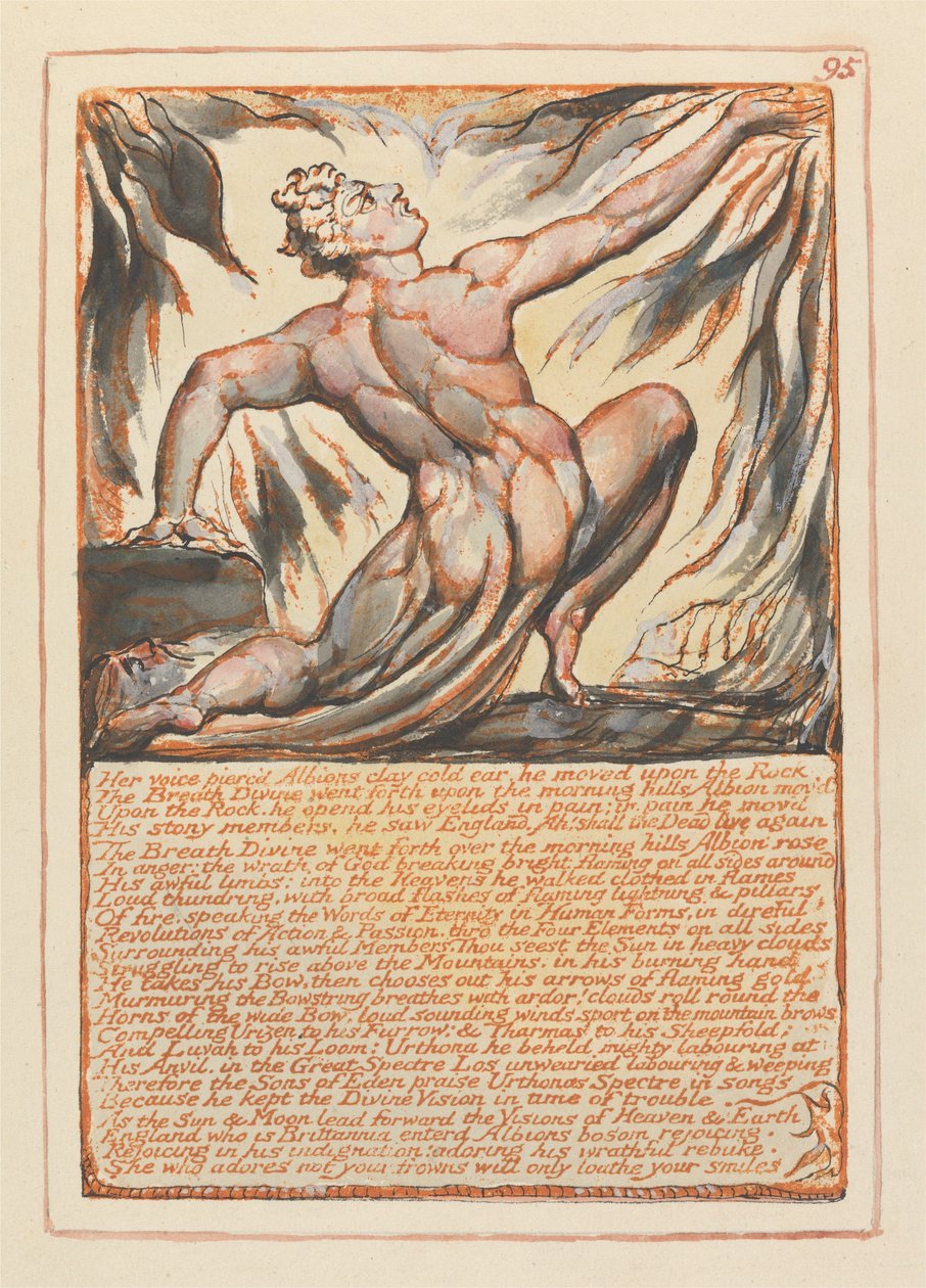„Hangja áthatolt Albion hideg agyagfülén...” (95. tábla) alkotó: William Blake