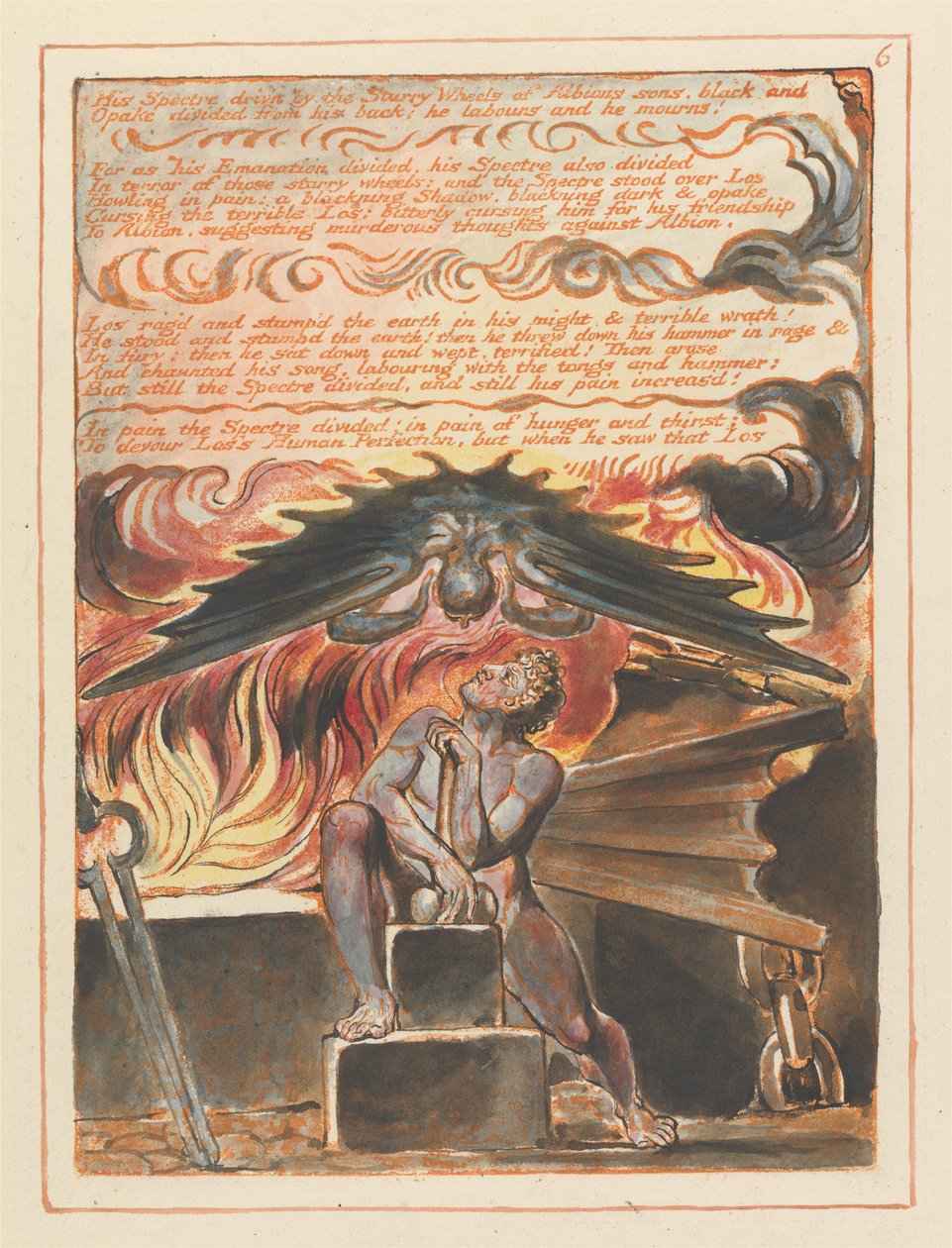 Sein Gespenst getrieben von den Sternenrädern der Söhne Albions... (Platte 6) alkotó: William Blake