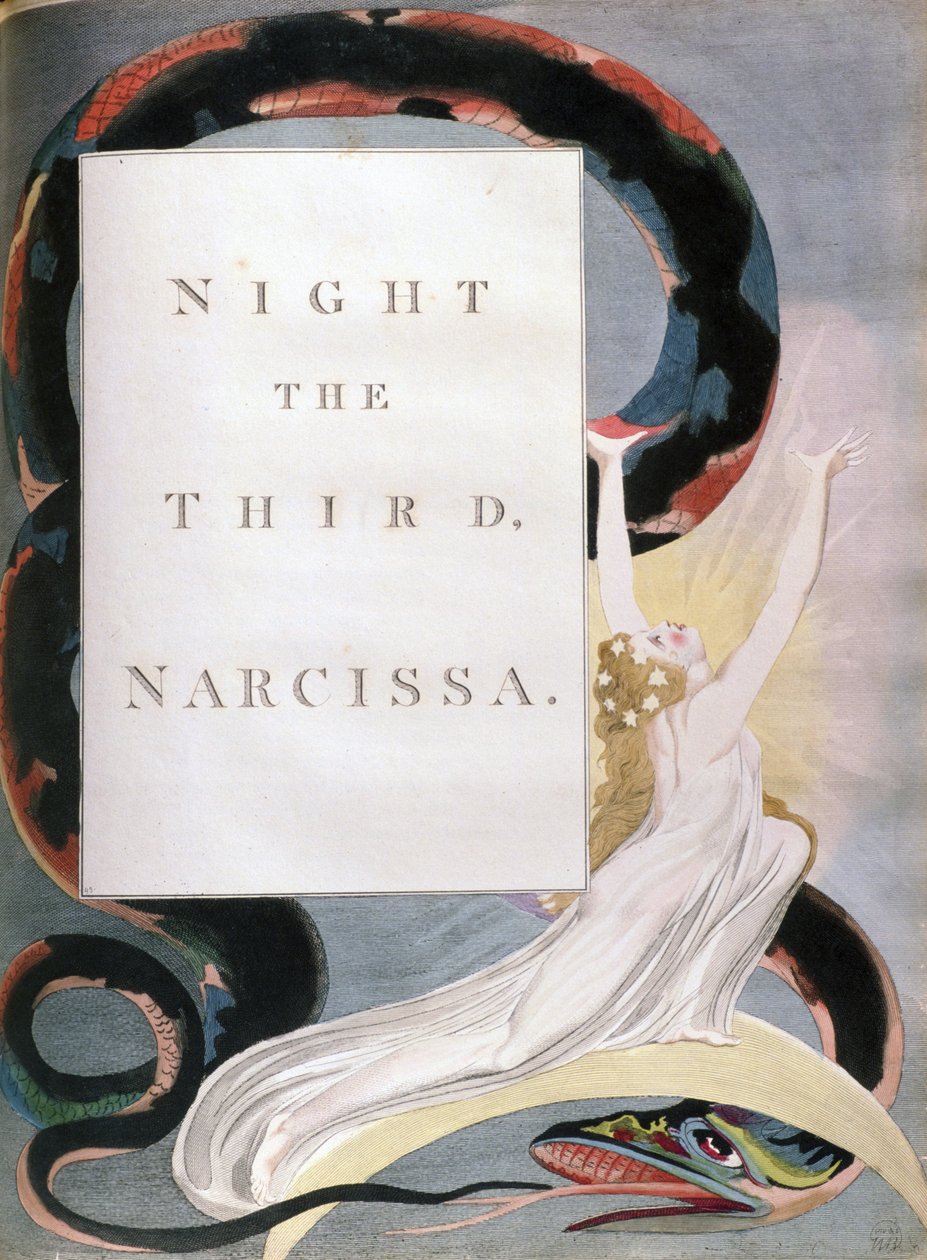 William Blake (1757-1827) angol költő, festő és grafikus illusztrációja Edward Young (1681-1765) Night Thoughts című, 1742-1745-ben megjelent verséhez. Harmadik éjszaka, Narcissa. Margaret Bentincknek ajánlva. alkotó: William Blake