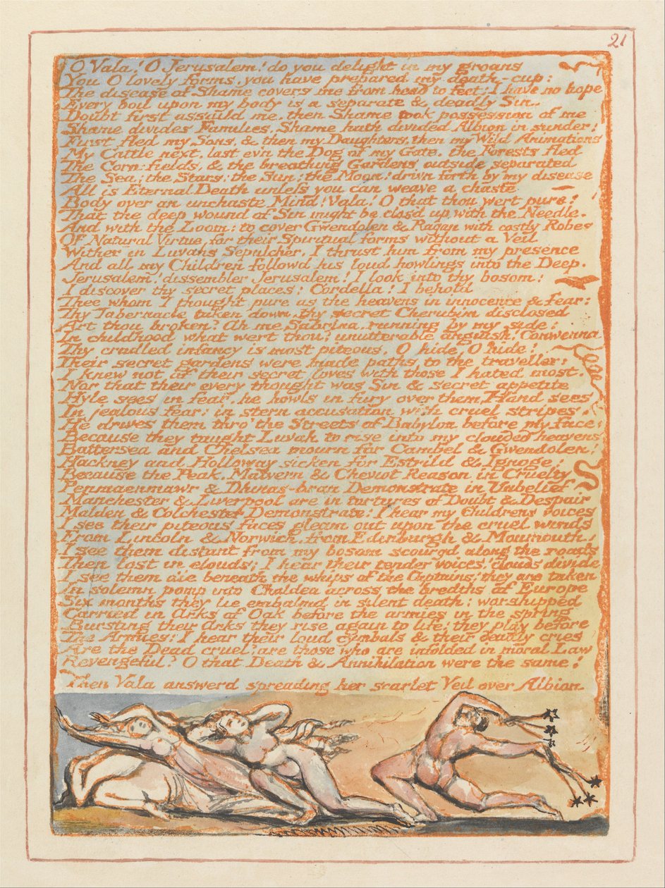Jeruzsálem, 21. tábla, ó, közel! Ó Jeruzsálem.... alkotó: William Blake