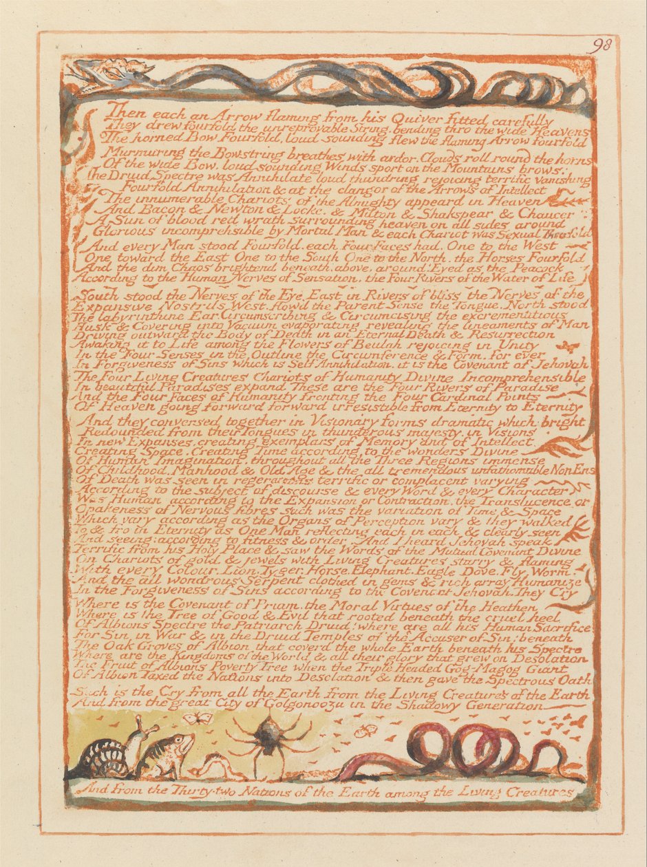 Jeruzsálem, 98. tábla, majd mindegyik lángoló nyíl .... alkotó: William Blake