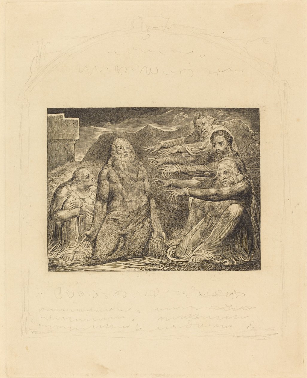 Jóbot barátai megdorgálták, 1825. alkotó: William Blake