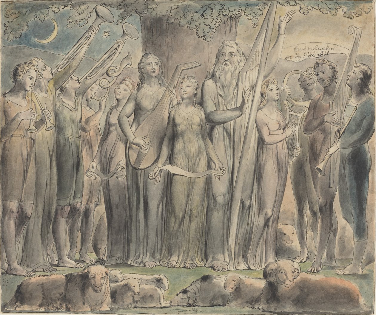 Jób és családja helyreállt a jólétben alkotó: William Blake